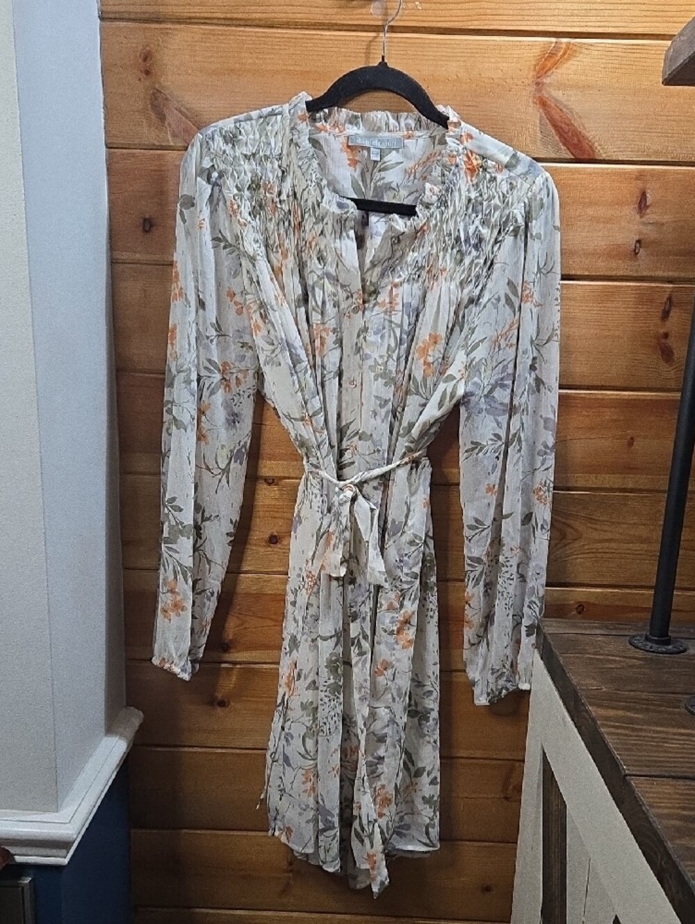 Daniel Rainn Cream Floral Pleated Long-Sleeve Boho Fairycore Dress XL 0800